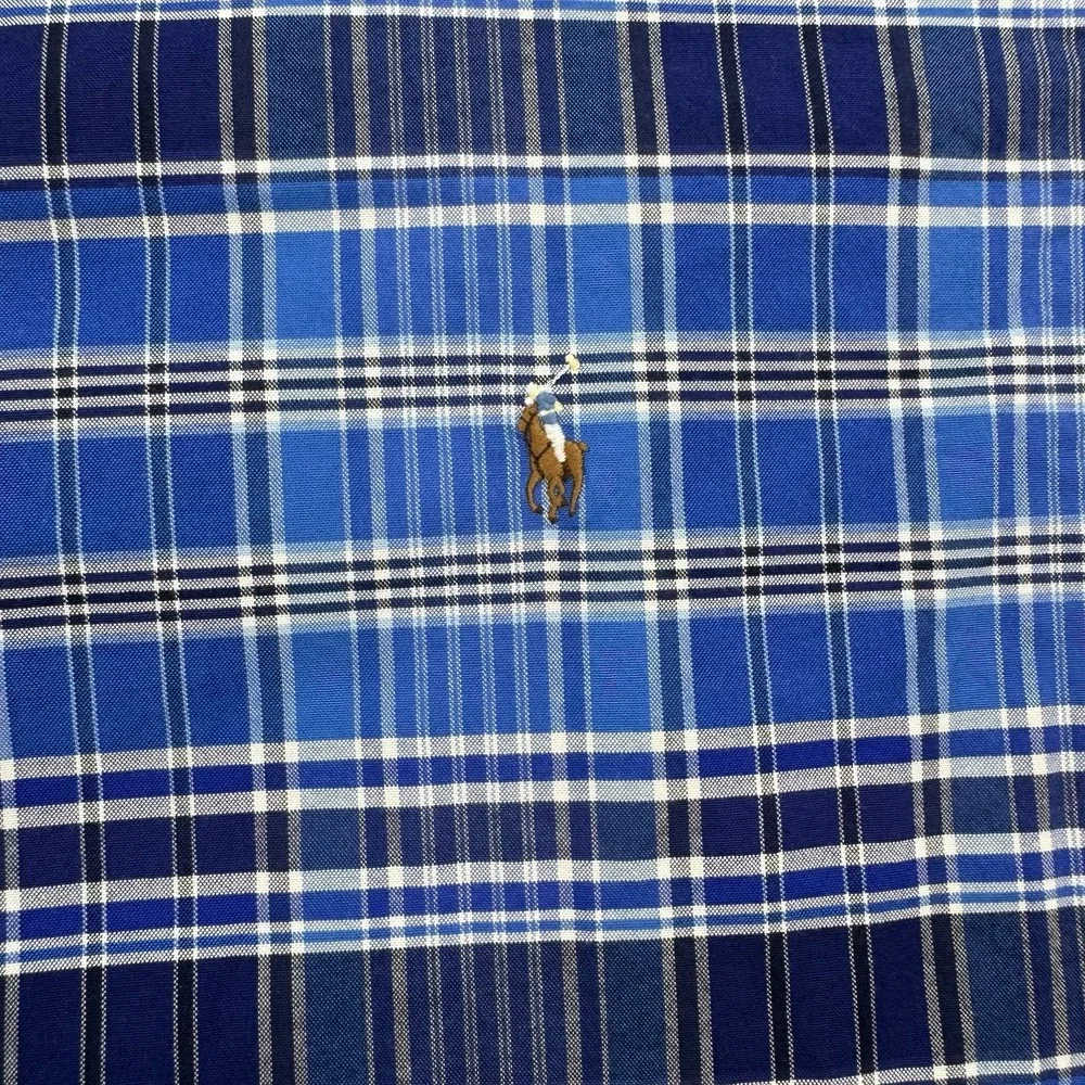 Polo Ralph Lauren Shirt Men 2XLT Blue Plaid Stretch Oxford LS Flesh Pony